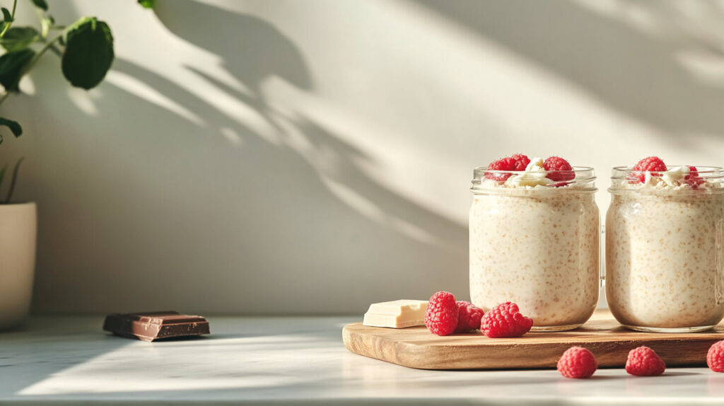 Overnight Oats met Witte Chocolade en Framboos